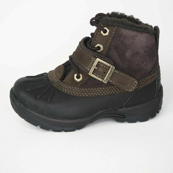 Timberland Mallard Winter Toddlers Boots Black Leather Brown Suede 33874 M - Picture 2 of 12